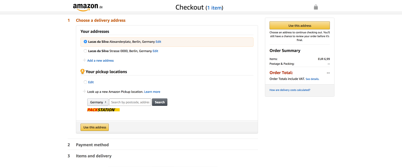 An animated gif showing the delivery address page on Amazon checkout