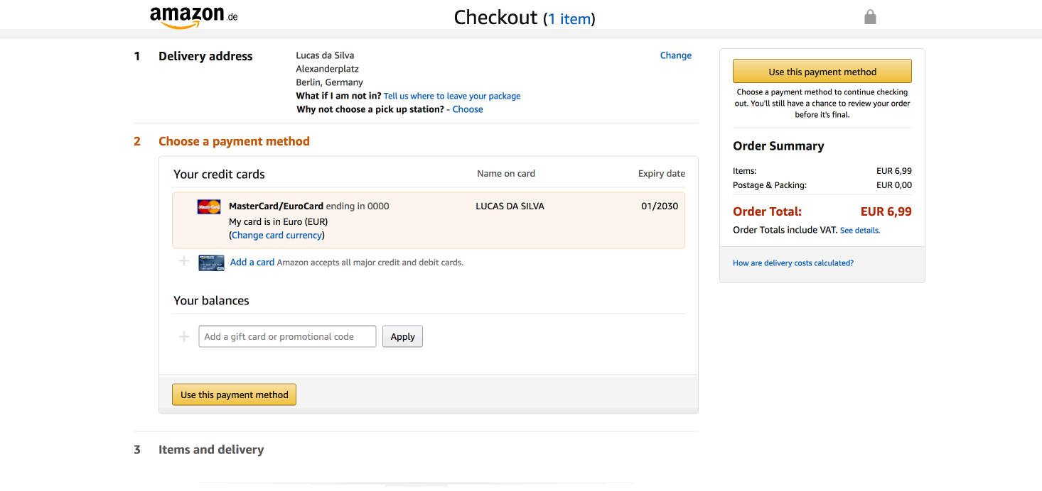 An animated gif showing the payments page on Amazon's checkout