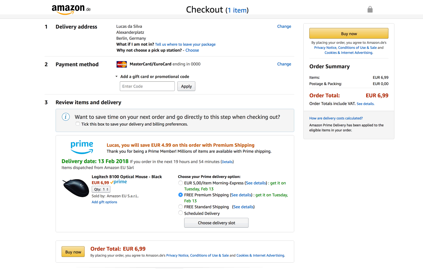 Animated gif showing the last step of Amazon's checkout